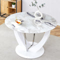Inspired Saarinen Style Round Dining Table for 4/6, 47 Inch Faux Marble Look Dining Room Table, White Kitchen Table with Stable Pedestal