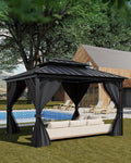 Hardtop Gazebo 12'x14' for All Weather, with Double Metal Roof, Aluminum Alloy Frame, Net, and Curtain
