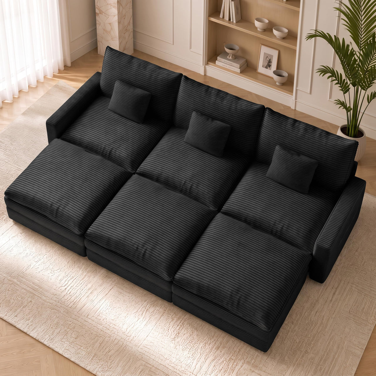 Modular Sectional Sofa with 3 Movable Ottomans, 107" Cloud Couch Sectional