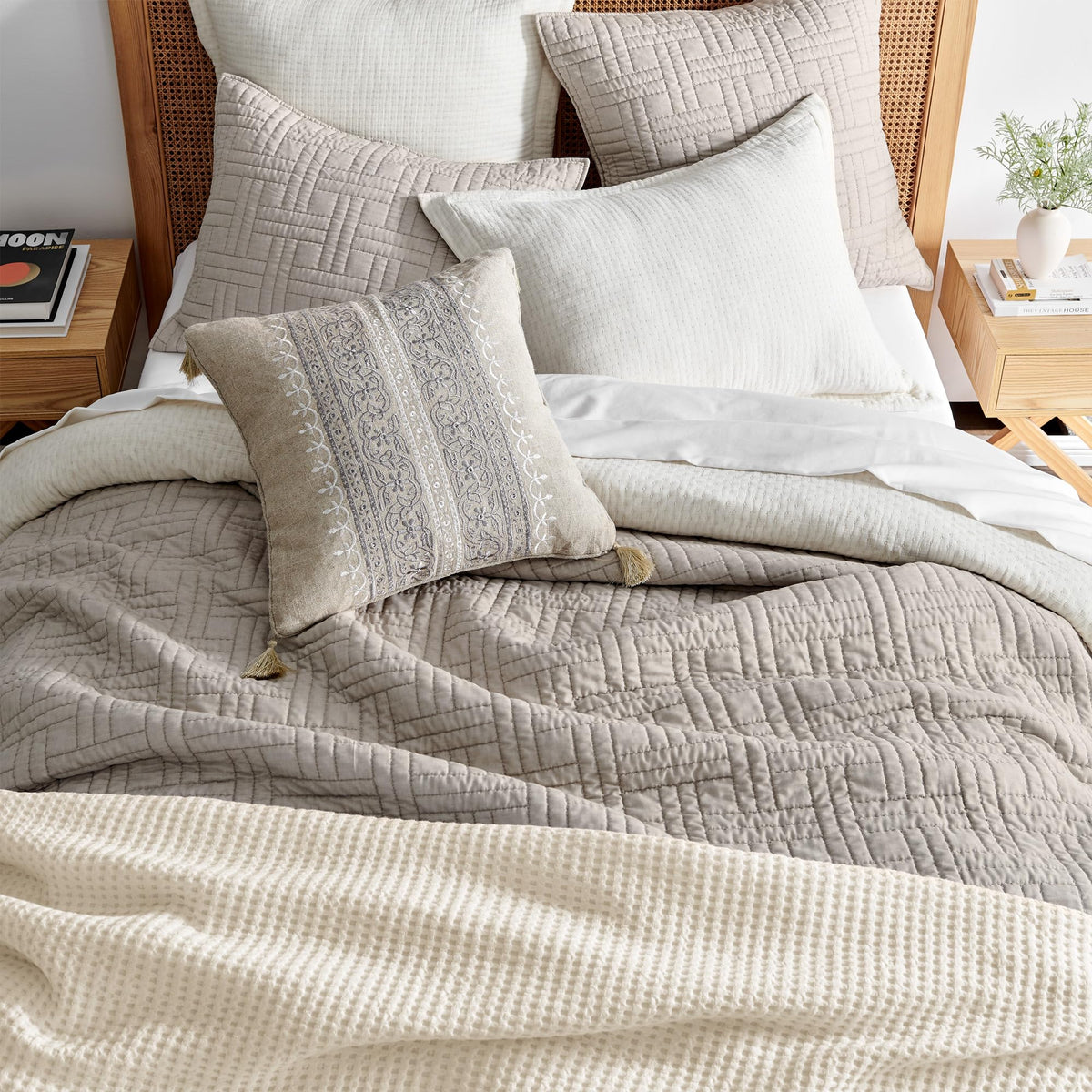 Melange Stitch Quilt Set - Quilt and One Standard Sham - Solid Stitched - Natural - Quilt (68x86in.) and Sham