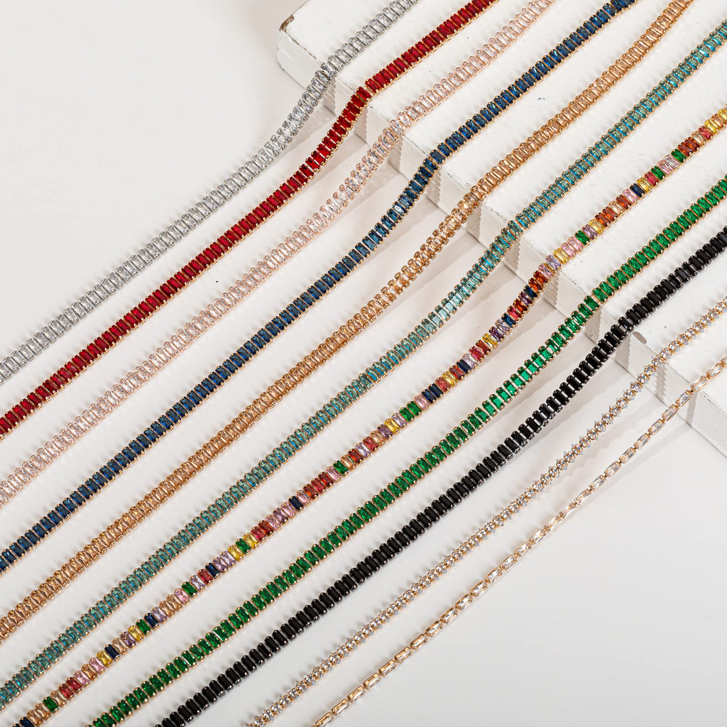 Rectangle Zircon Rhinestones Close Chain Beaded Trim for Sewing Crafts,DIY Decoration(Rainbow Crystal) - 1 Yards