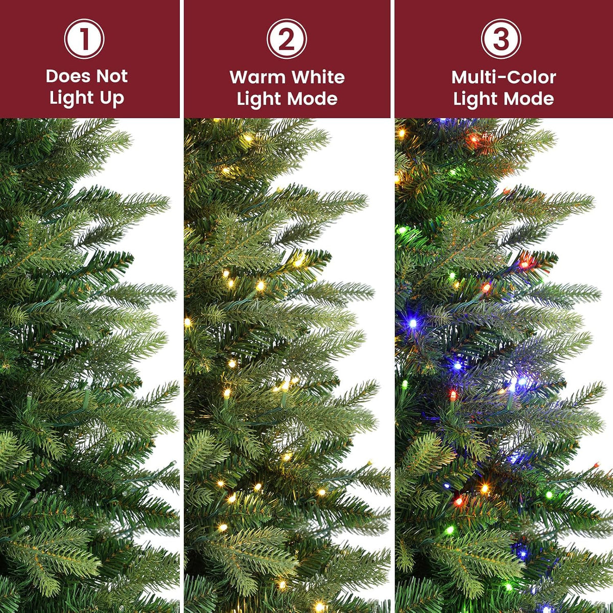 7ft Prelit Artificial Full Hinged Christmas Tree with Color Lights