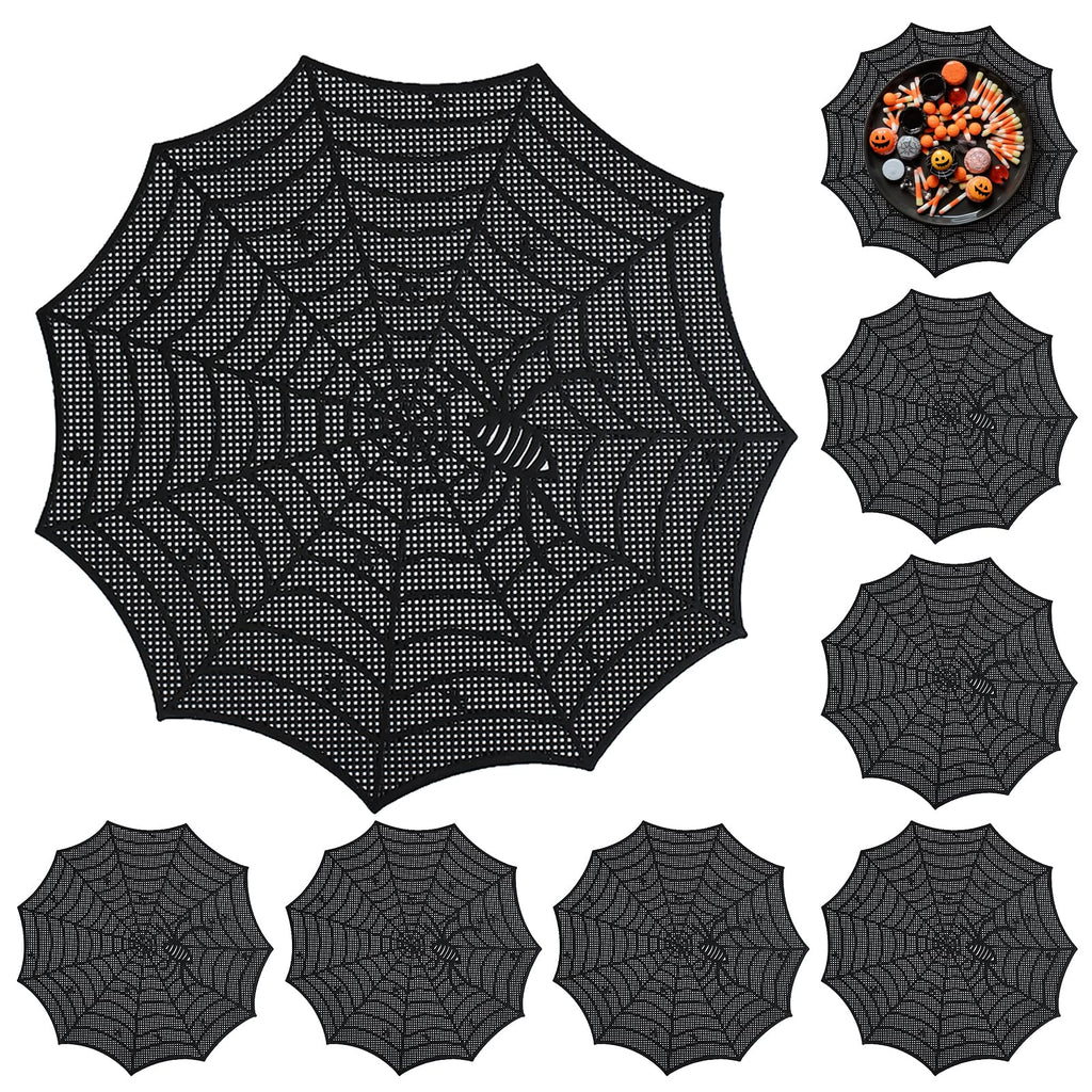 Spider Web Halloween Placemats Set of 8,Black Web Round Table Mats Heat-Resistant for for Dining Table Party