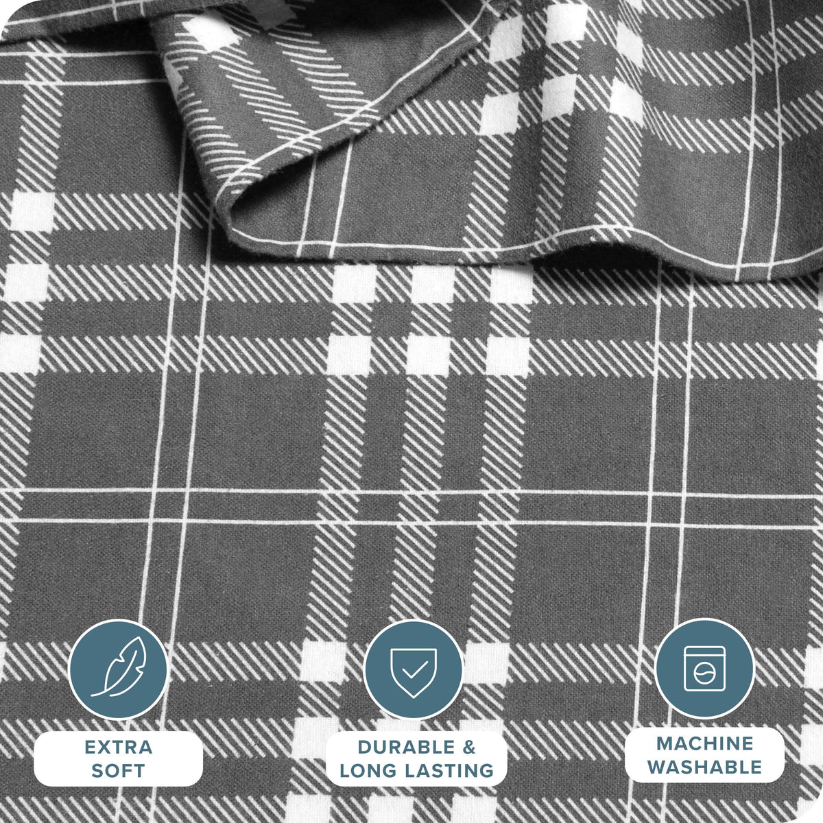 Flannel Duvet Cover Set (Stirling Plaid - Grey/White)
