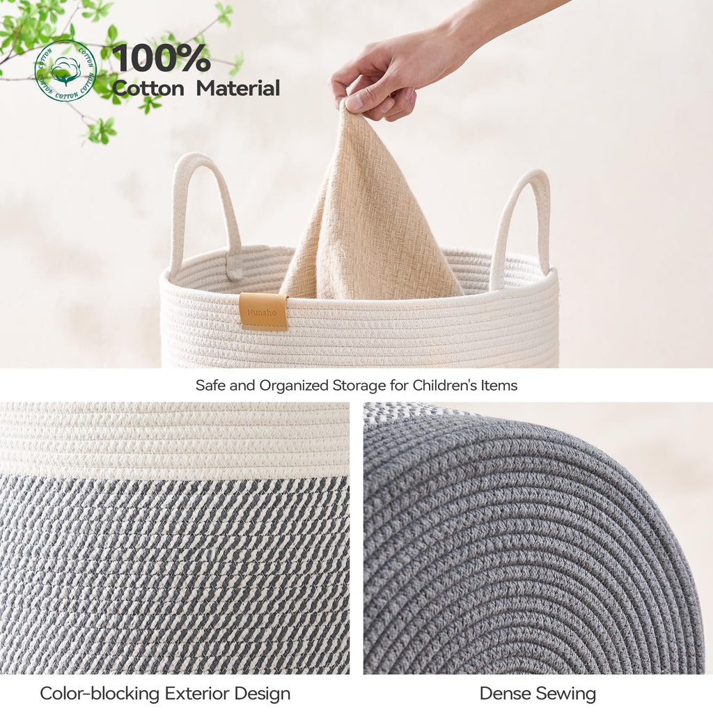 Laundry Hamper 75L,Large Laundry Basket for Clothes,Decorative Storage Basket for Blankets,Cotton Rope Woven basket