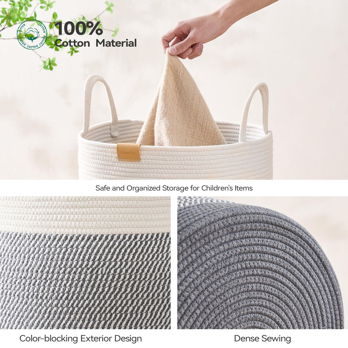 Laundry Hamper 75L,Large Laundry Basket for Clothes,Decorative Storage Basket for Blankets,Cotton Rope Woven basket