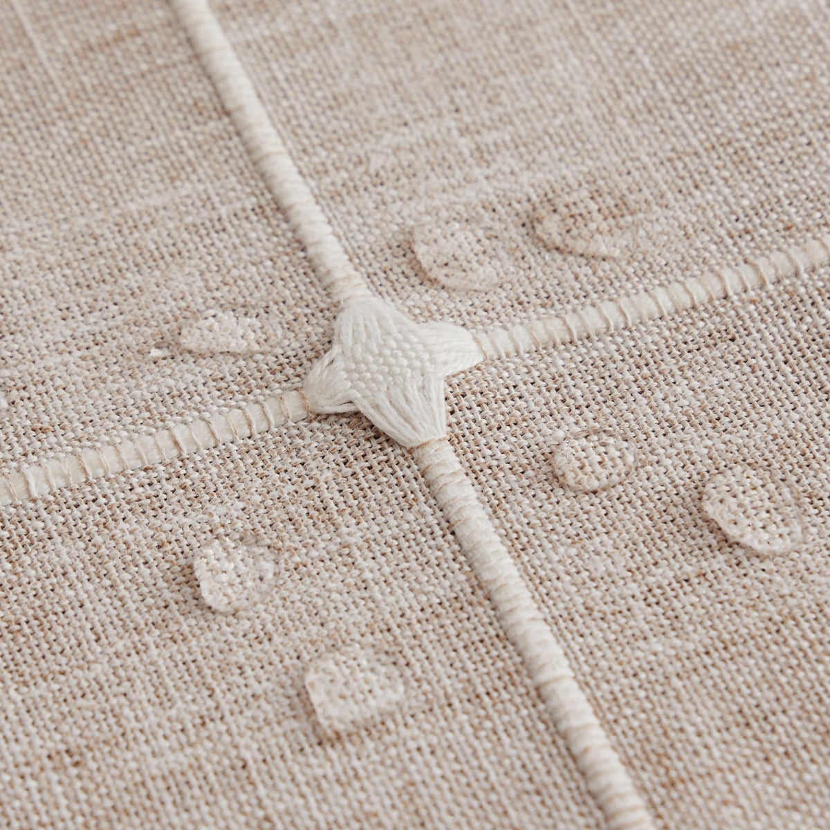 Boho Round Grid Tablecloth with Tassels, Taupe 60in