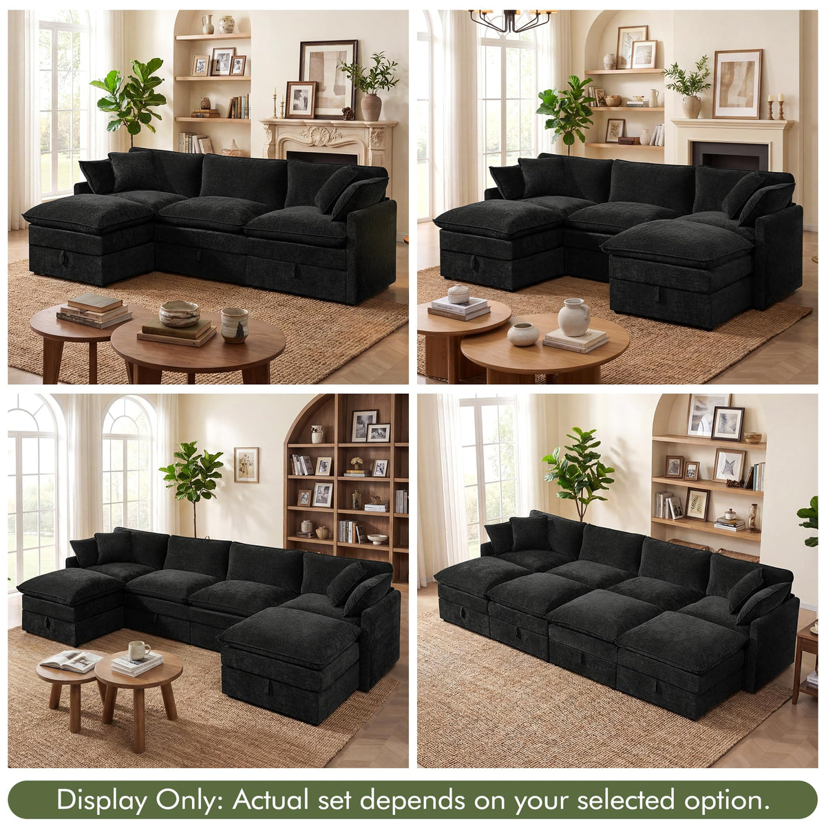 Modular Sectional Sofa Bed with Storage Ottomans, 103" Cloud Couch, 6-Seater Comfy Modern Couches with Pillows &
