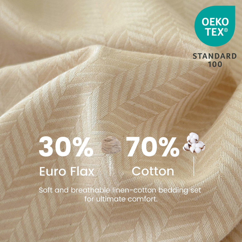 Queen Duvet Cover Set, Luxury French Linen Blend, 3-Piece Lightweight Bedding Set, Soft & Breathable, Herringbone