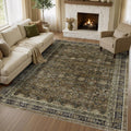 Area Rugs Washable Vintage Brown/Olive Green/Purple