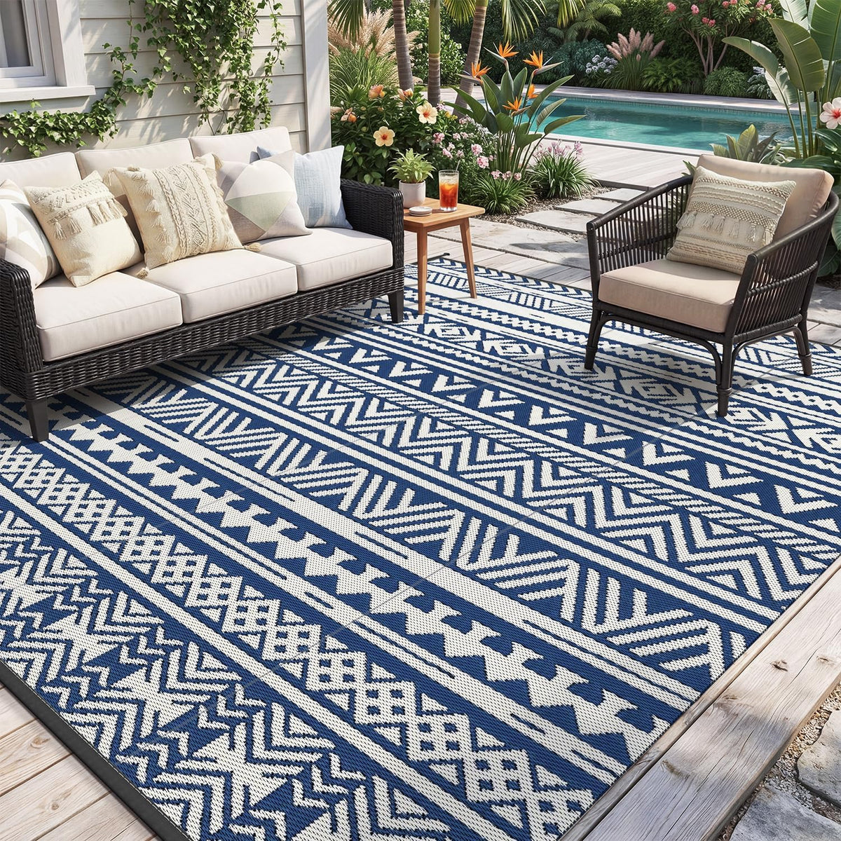 Outdoor Rug Waterproof Outdoor Patio Rug Mat Reverisble Plastic Straw Outdoor Rug for RV Camping Picnic Beach