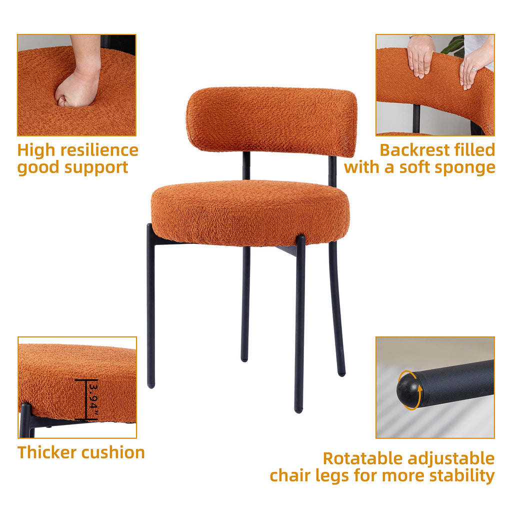 Boucle Set of 2, Upholstered Dining Room Chairs Orange