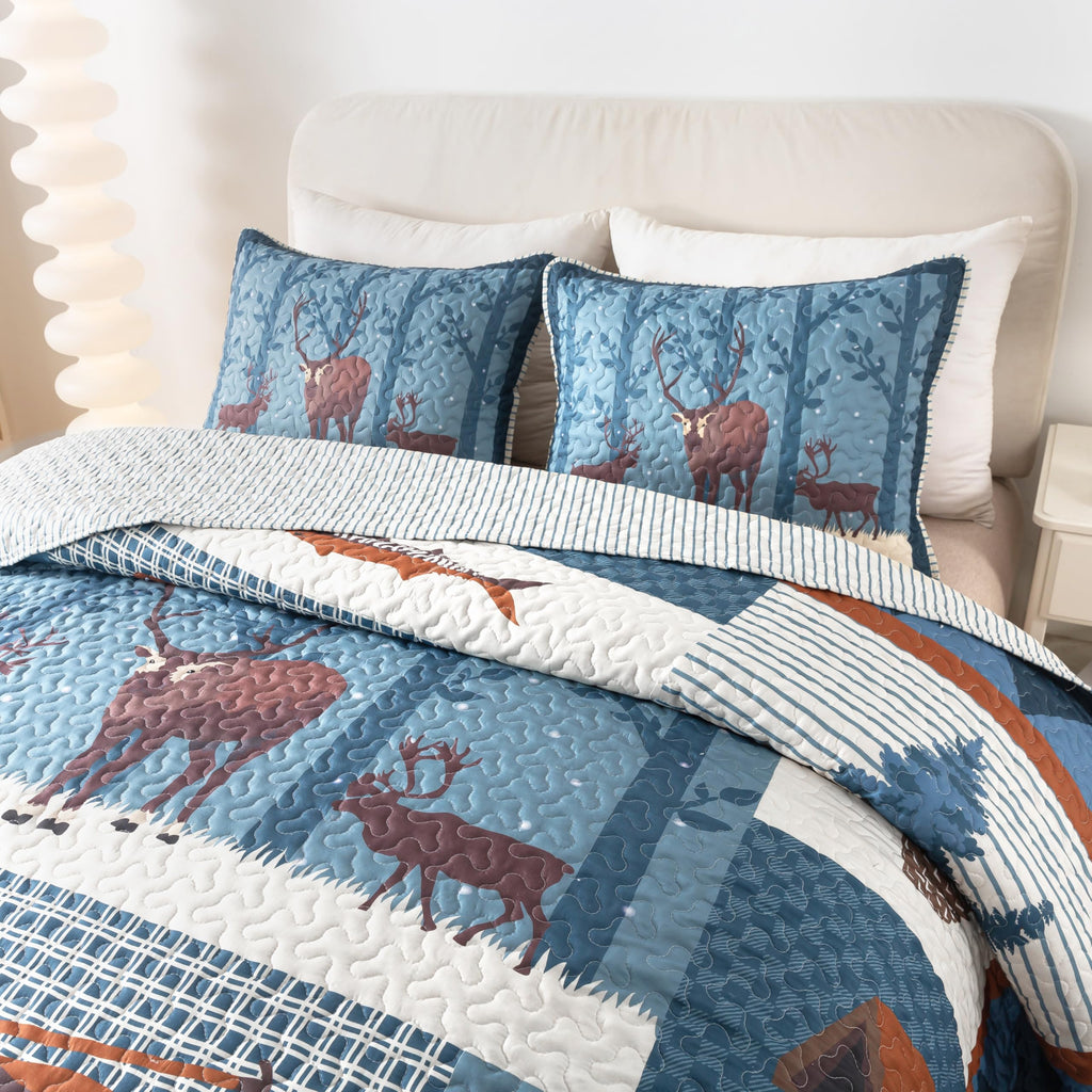 Wildlife Fish Quilt Set, Cabin Bedding, with 2 Shams