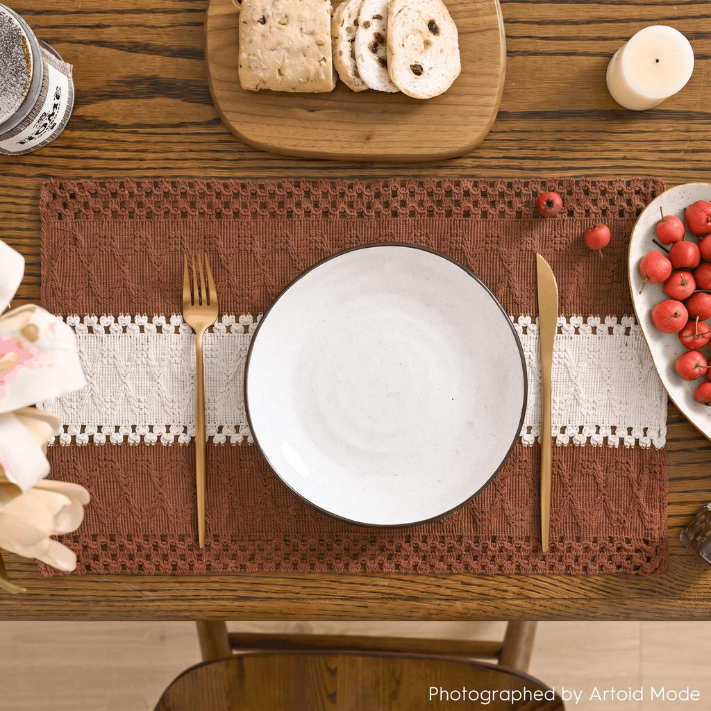 Fall Caramel Farmhouse Rustic Placemats Set of 6-12x18 Inch