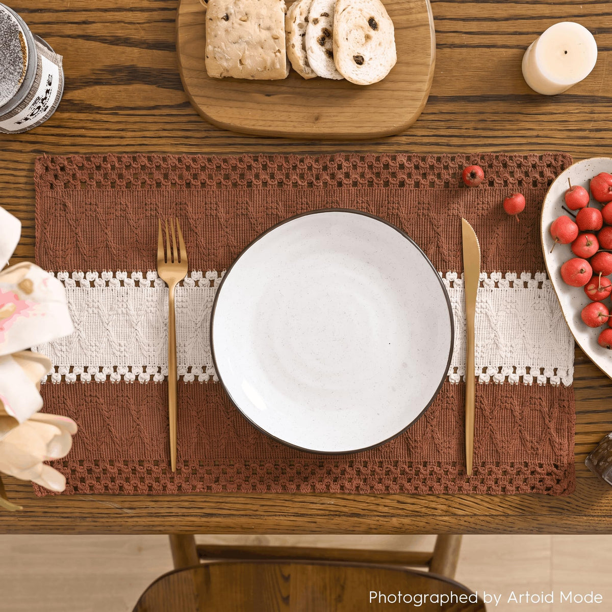 Fall Caramel Farmhouse Rustic Placemats Set of 6-12x18 Inch