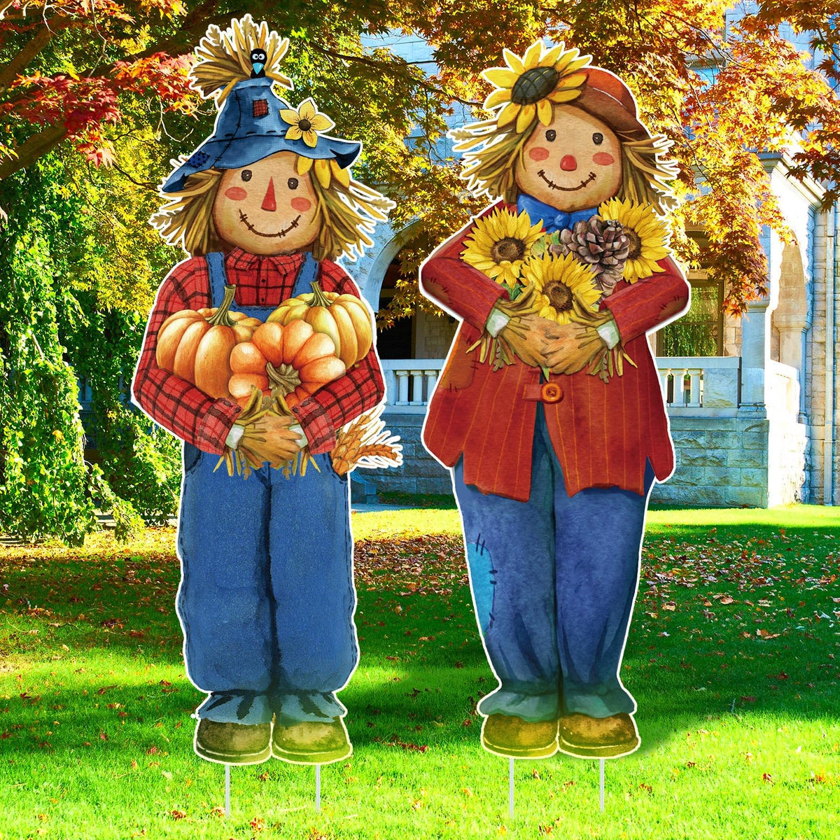 2 Pcs Scarecrow Yard Signs with Stakes Fall Decor 31.5", Scarecrow