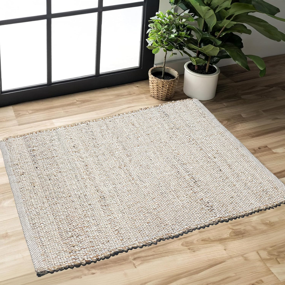 Hand Woven Doormat Rug, Natural Jute Cotton