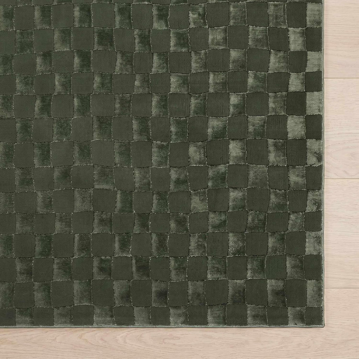 Renoir Living Room, Bedroom Machine Washable Area Rug - Checkered Geometric Square Tile - Olive Green, Sage Green