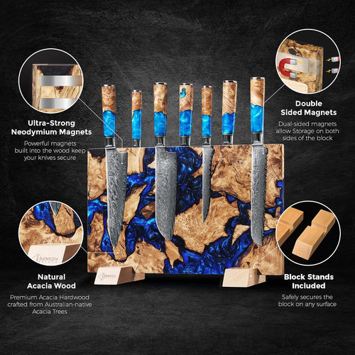 "Dark Tsunami" Extra Large Magnetic Knife Block - Holds Up to 16 Knives - Knife Block without Knives, Beautiful Dark