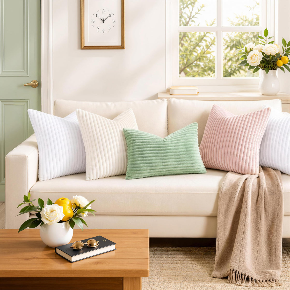 Fall Soft White Flannel Throw Pillow Covers 16X16 Set of 2
