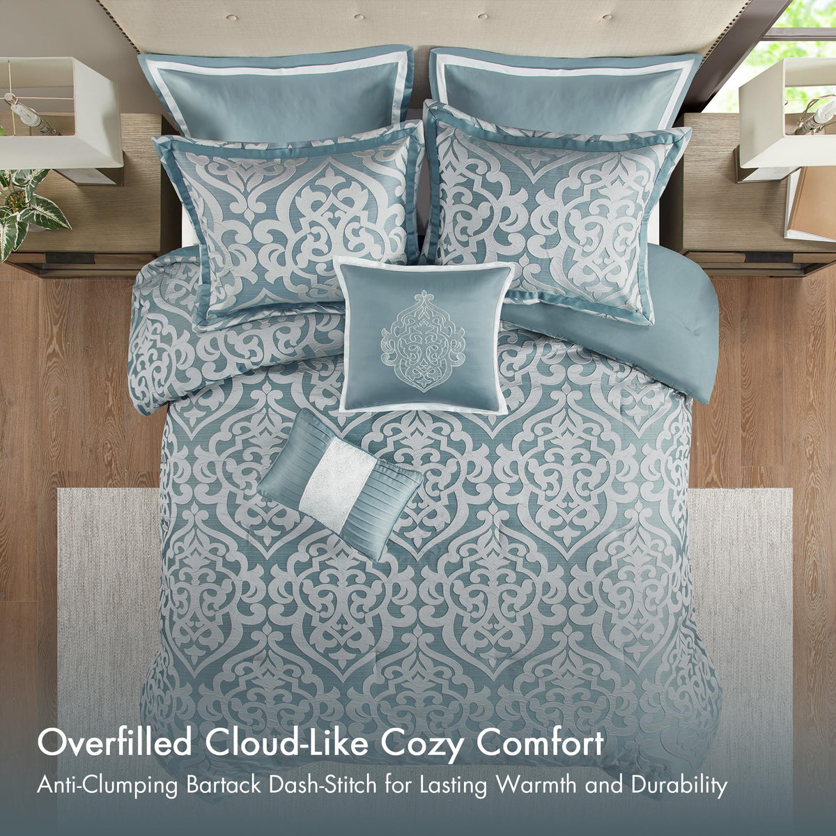 Modern Jacquard Damask Medallion Comforter Set, 8PC King