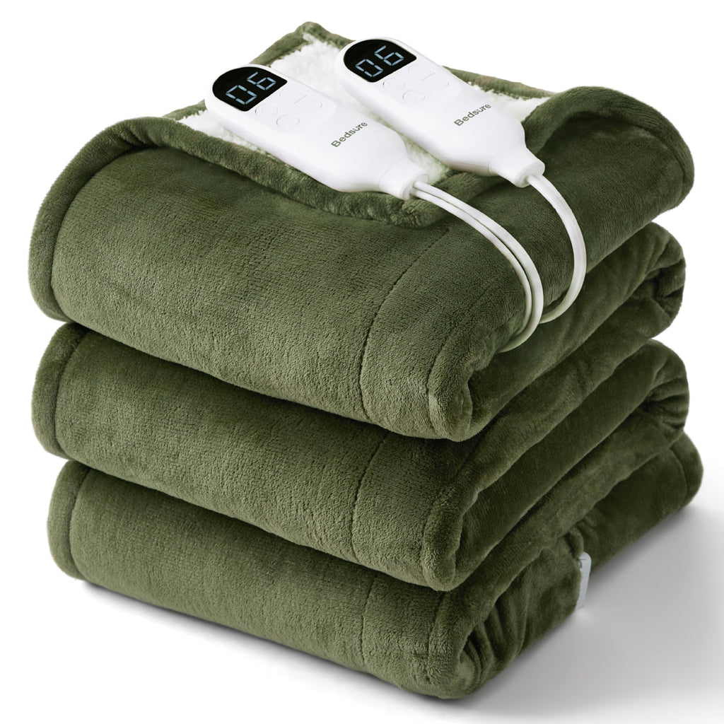 Bedsure Heated Blanket Queen Size, Dual Control Electric Blanket, Green