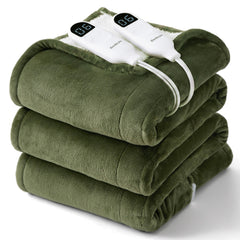 Bedsure Heated Blanket Queen Size, Dual Control Electric Blanket, Green