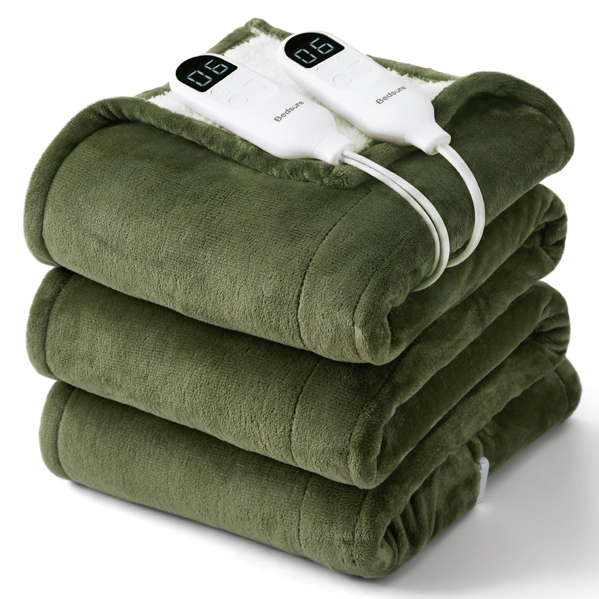 Bedsure Heated Blanket Queen Size, Dual Control Electric Blanket, Green