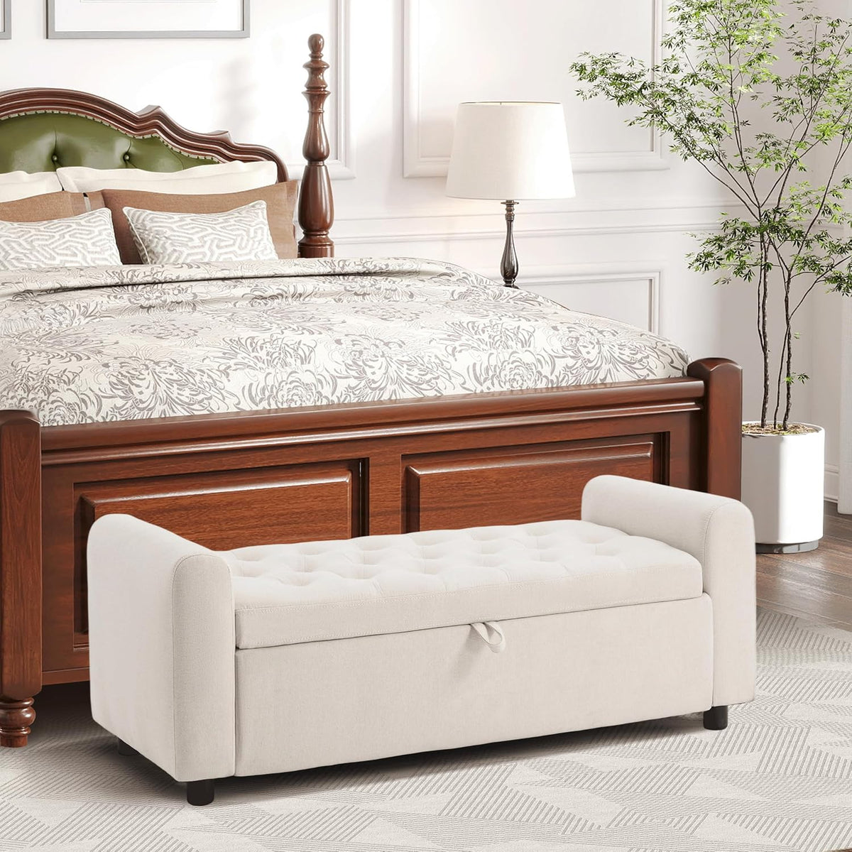Ottoman with Storage, Tufted Storage Bench , 48" Fabrics End of Bed Bench, Upholstered Entryway Shoe Benches with
