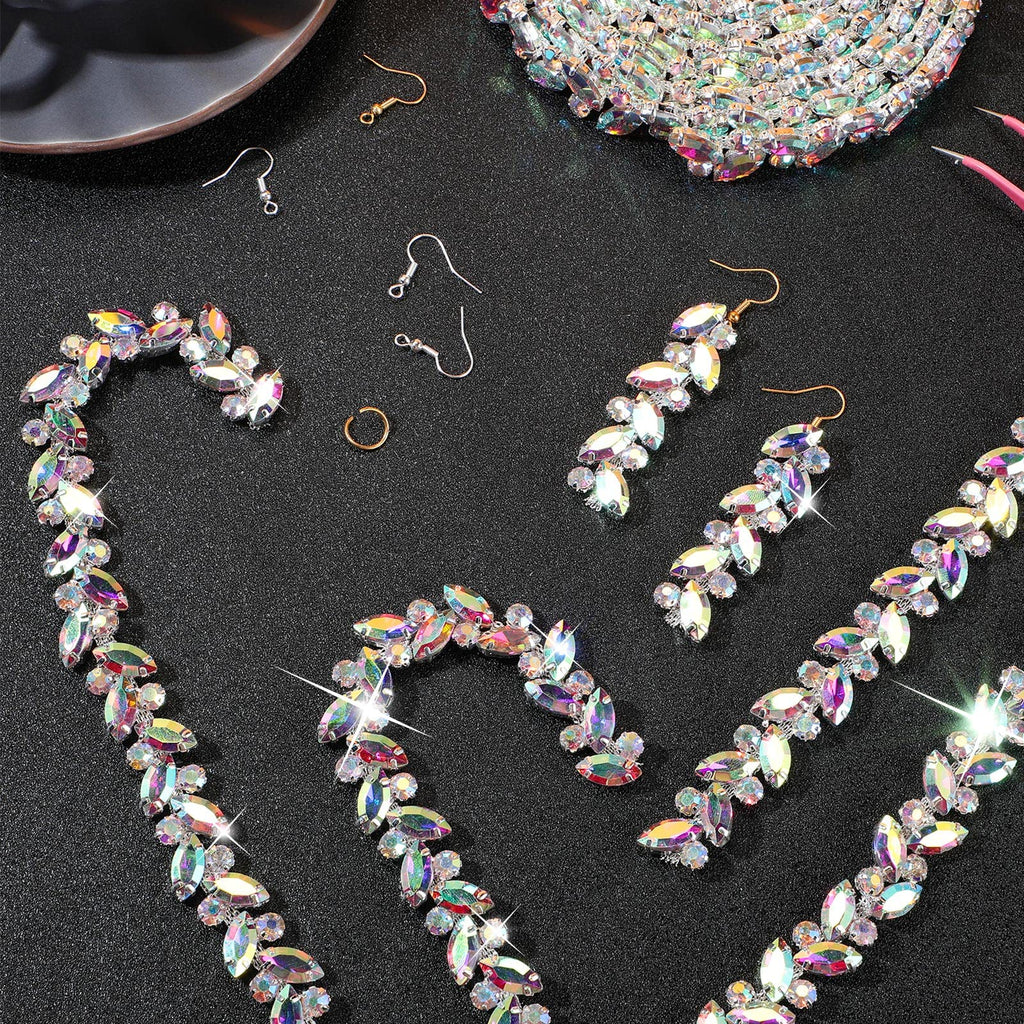 Crystal Rhinestone Chain Trim Leaf Flower Sewing, 3 Yards, AB