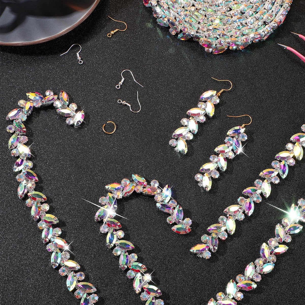 Crystal Rhinestone Chain Trim Leaf Flower Sewing, 3 Yards, AB
