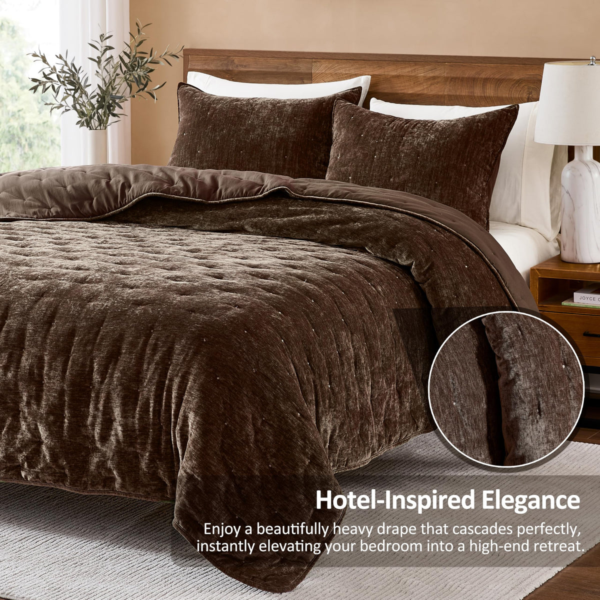 Cloud Soft Quilt Set, Chocolate Brown Chenille Velvet