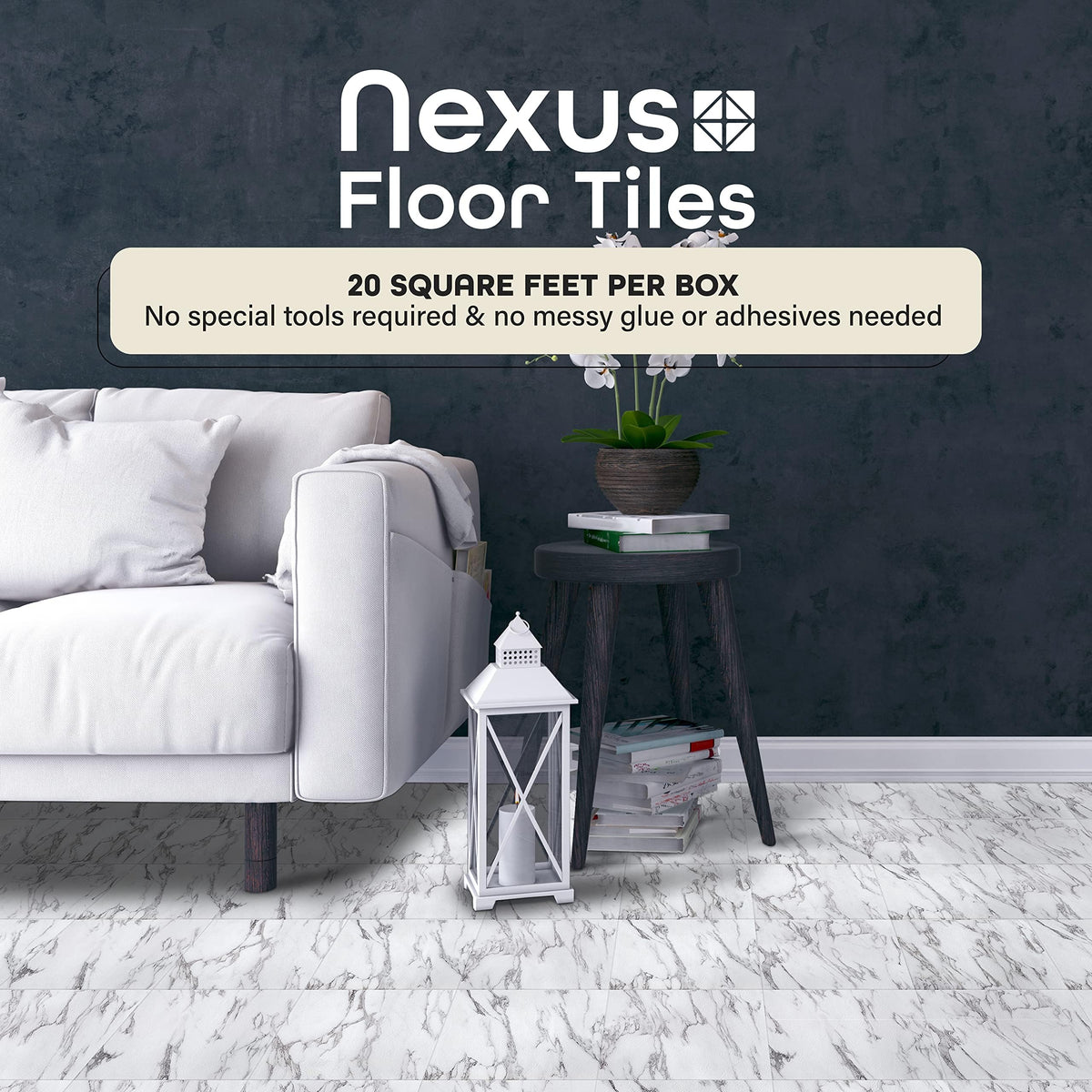 Nexus Self Adhesive 12-Inch Vinyl Floor Tiles, 20 Tiles, 12 x 12 in