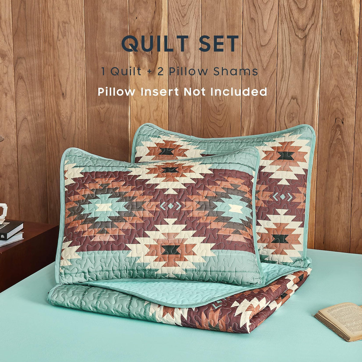 Quilt Set, Aztec Southwestern Rustic Farmhouse Country Cabin with Geometric Pattern, Reversible Lightweight Bedspread