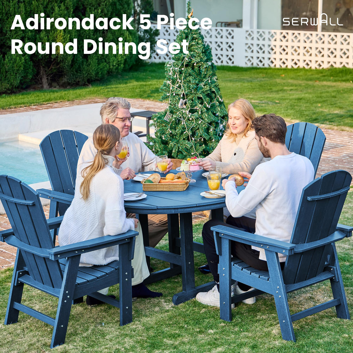 Outdoor Adirondack Dining Chair Set of 2, All Weather HDPE, Navy