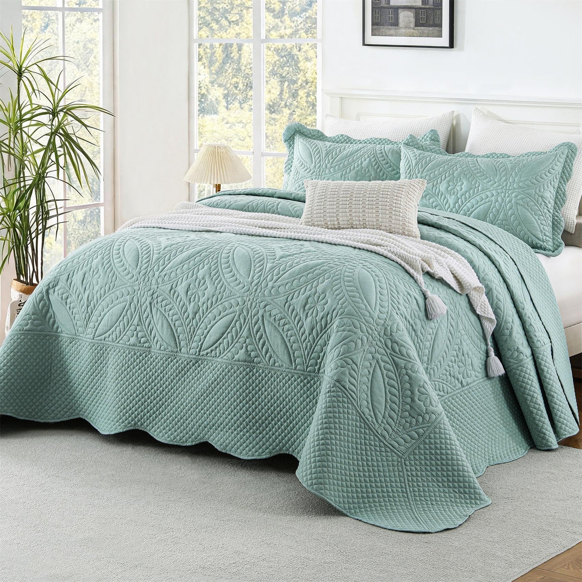 Oversize Bedspread 128"x120", 3 Piece Quilt, Lightweight Aqua Sky Bed Quilt Set for All