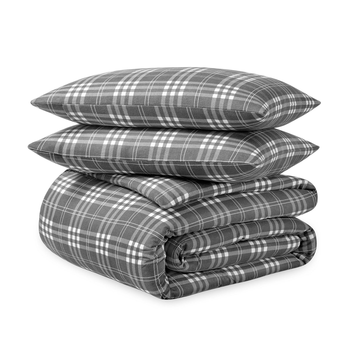 Flannel Duvet Cover Set (Stirling Plaid - Grey/White)