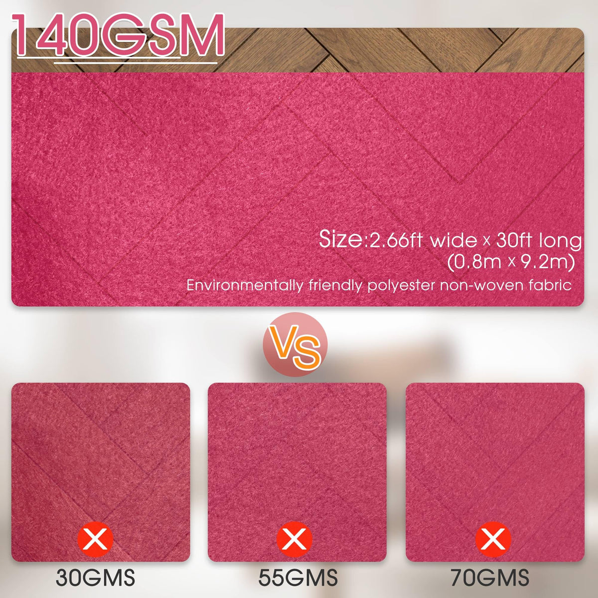 Pink Carpet Runner for Party, 2.6FTx15FT Carpet Party Decorations, Runway Rug for Prom Felt Non-Woven