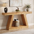 Farmhouse Console Table, 55-Inch Rustic Sofa Table with Storage, Industrial Wooden Entryway Table, Natural Brown
