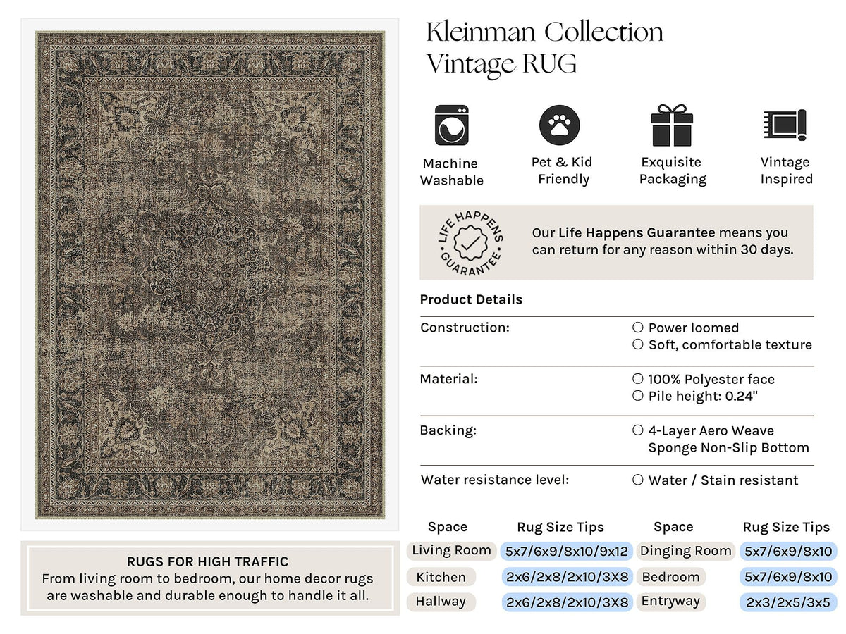 3x12 Washable Runner Rug Brown Vintage Rug