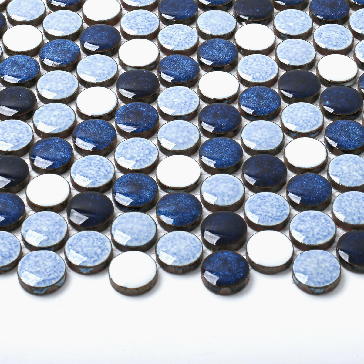 Penny Round Tile Navy Blue White Mosaic Tiles Wall Backsplash, Bathroom Floor, Accent Wall (Case of 5)