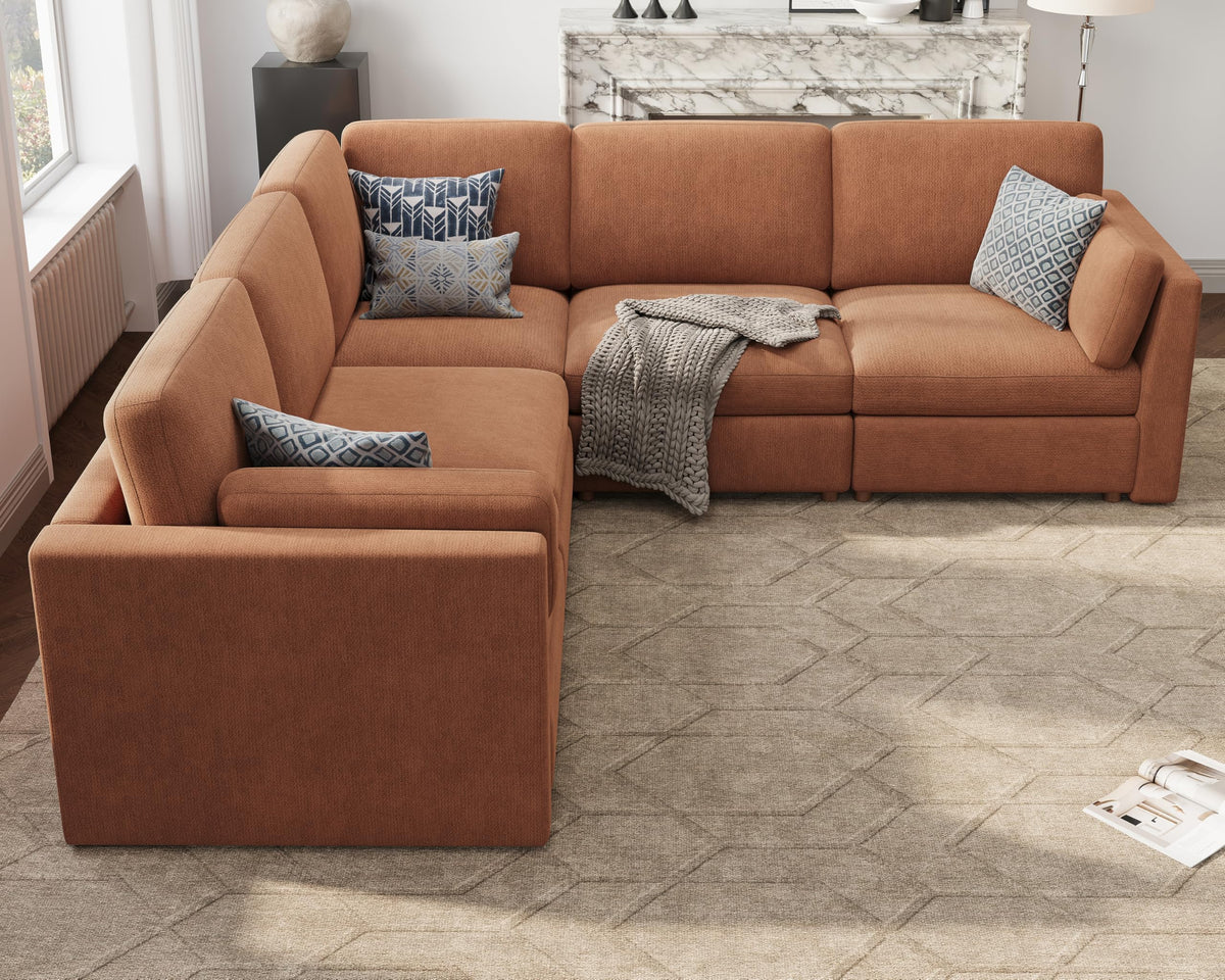 Oversized Modular Sectional Sofa V-Shaped Cloud Couches Brown