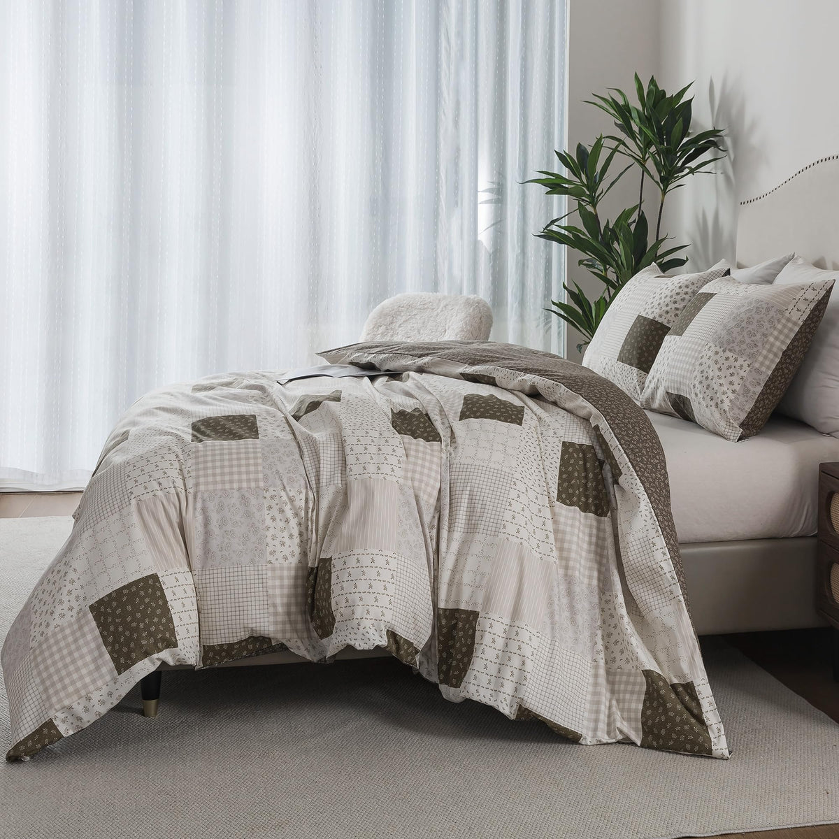 Rustic Duvet Cover - 100% Cotton Comforter Cover 3-Piece, All Season Bedding Duvet Cover Sets with Zipper