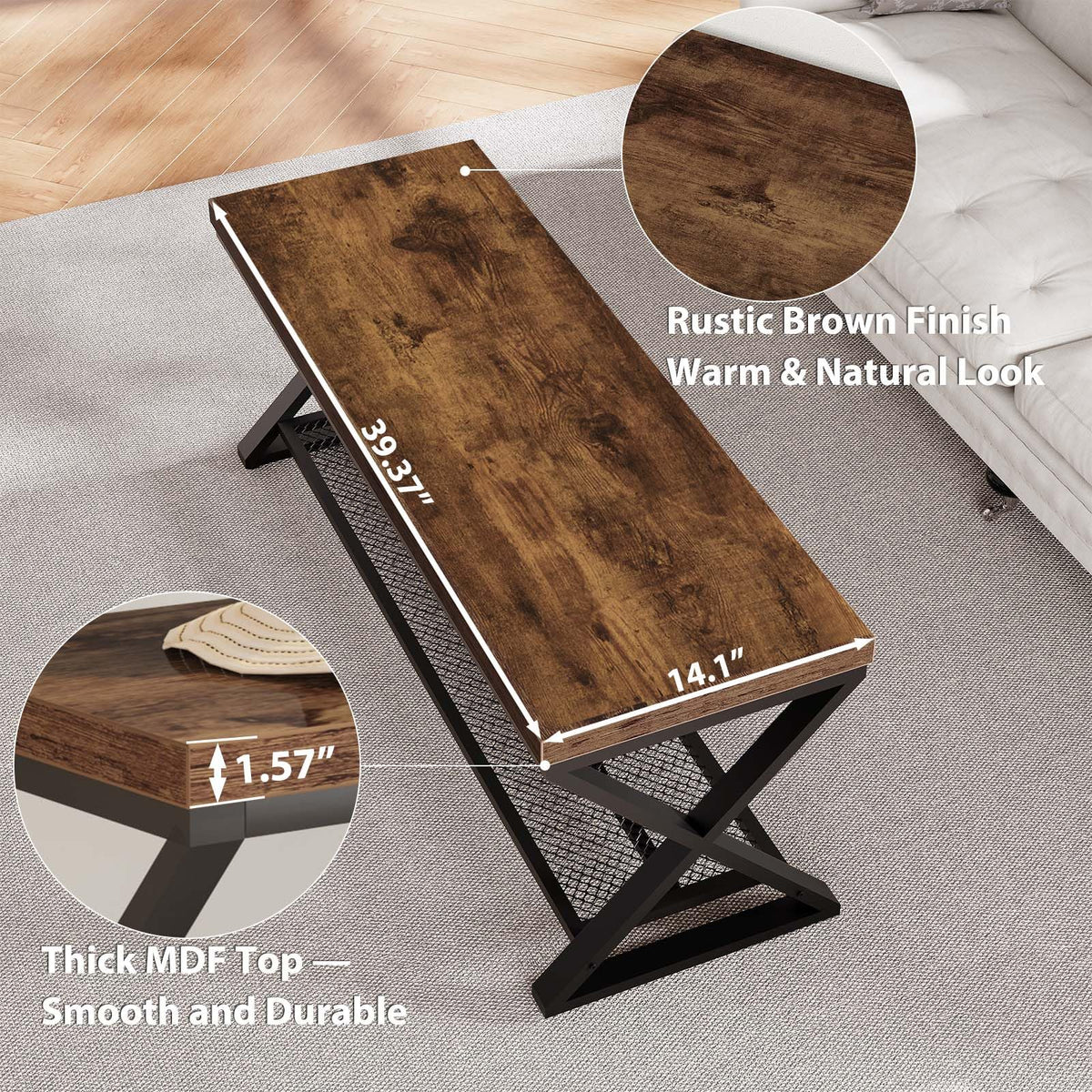 Rustic Brown Entryway Bench, 39" Industrial Shoe Bench with Storage