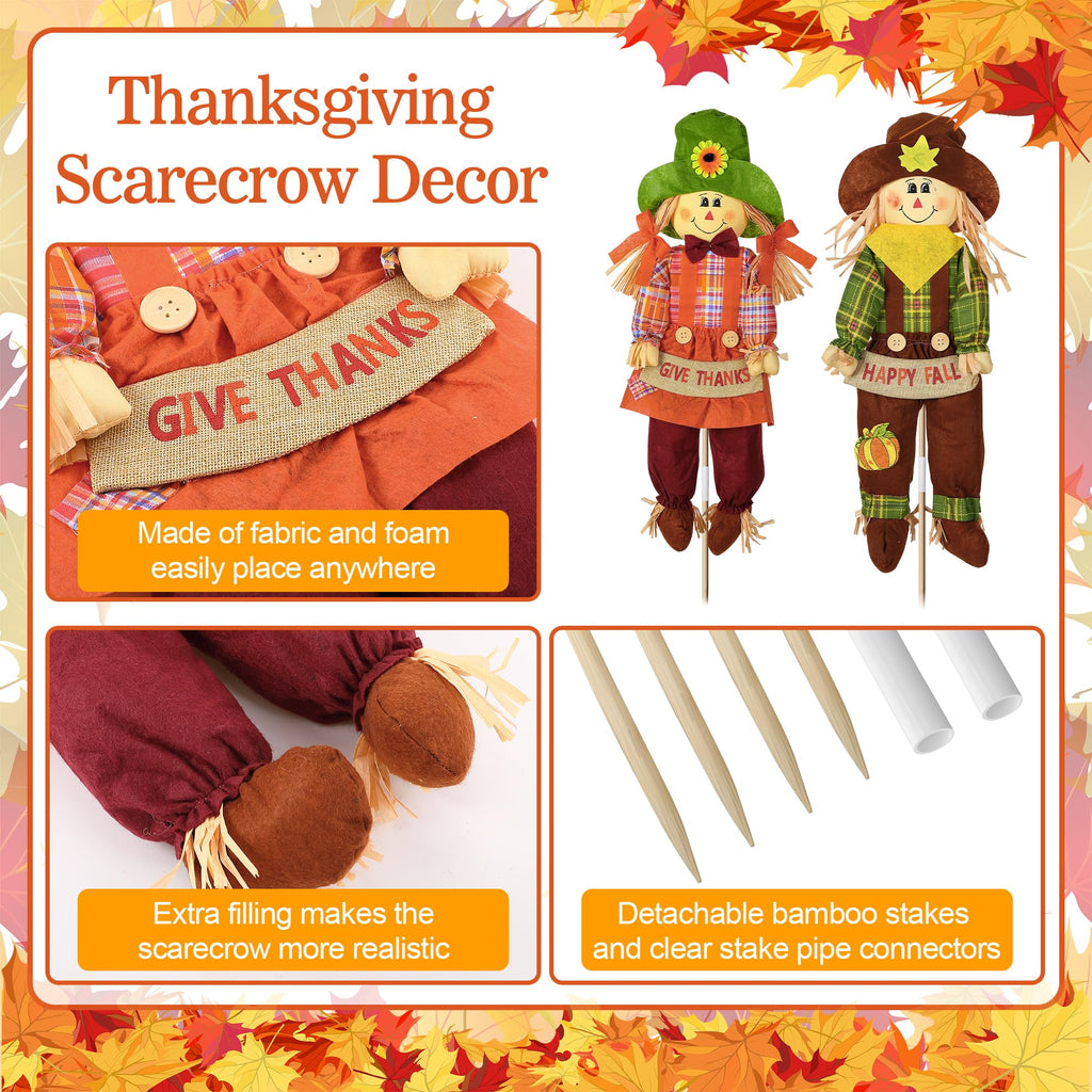 2 Pack Fall Scarecrow Outdoor Decorations, Plaid, Cute, 27''
