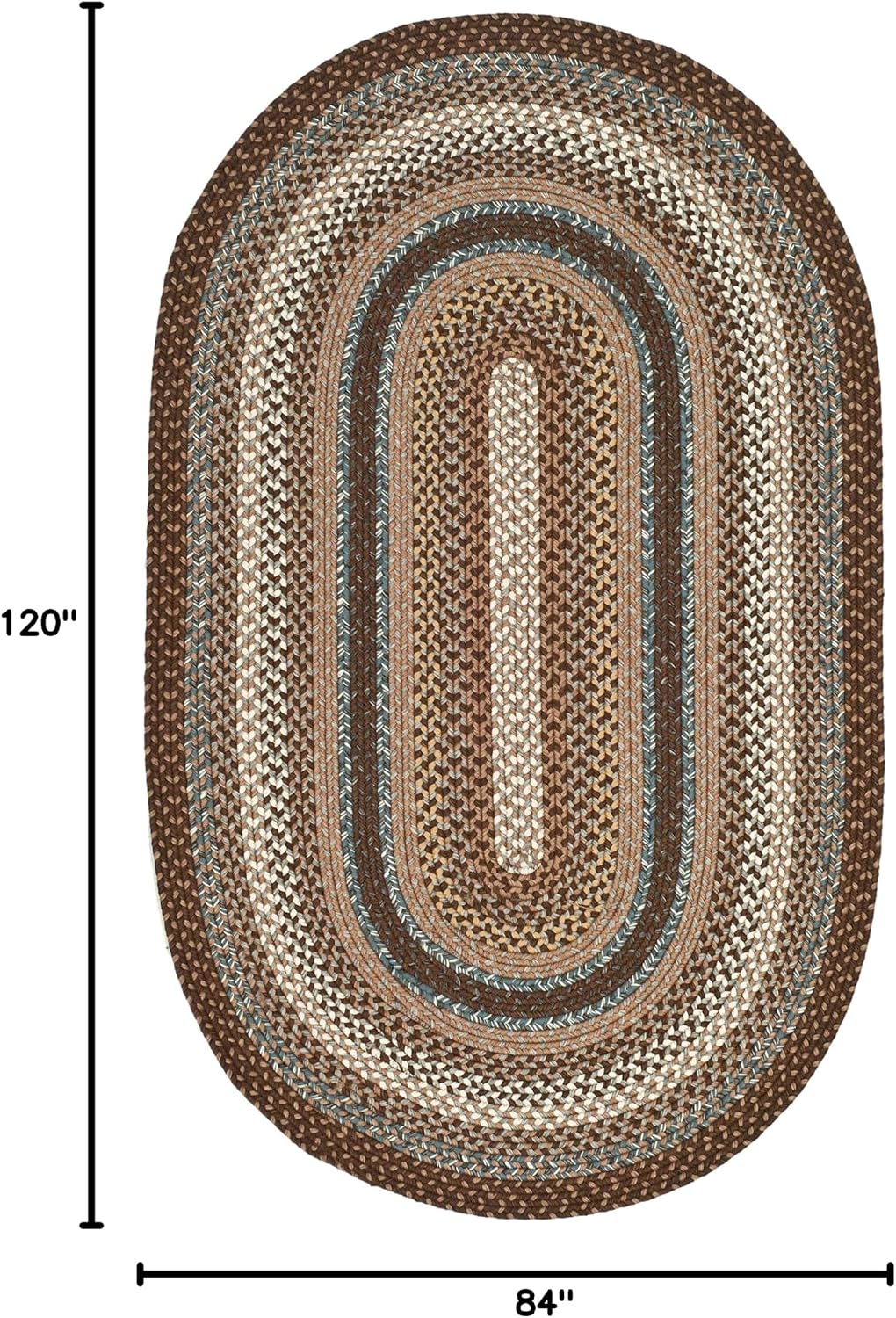 Braided Indoor/Outdoor Washable Oval Rug 7'x10', Brown BRD313A