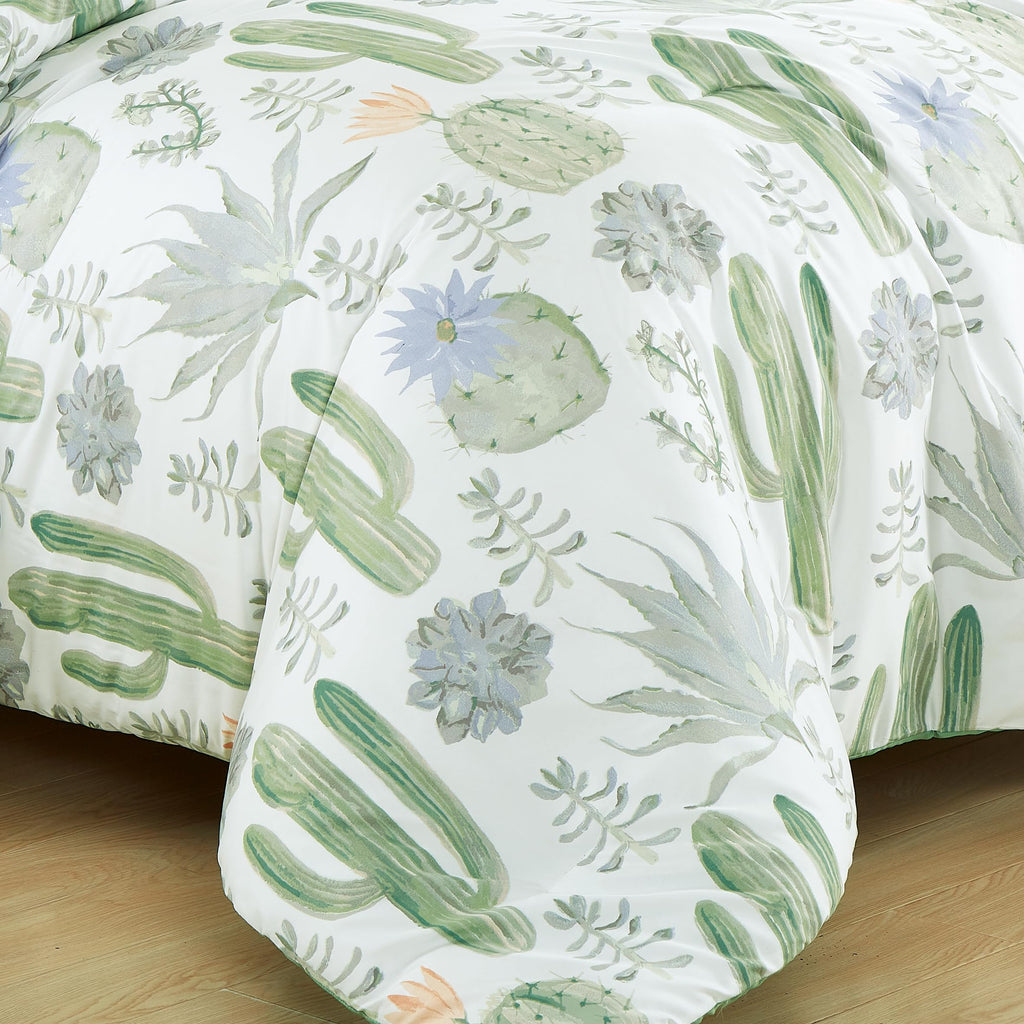 Gregory 7-Piece Serene Lodge Bed in a Bag Comforter Set - Green Blue Cactus Succulent Plant Printed Microfiber