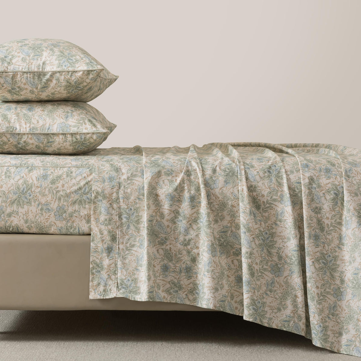 Sheets Set 100% Cotton, 4-Piece Shabby Paisley Floral Bedding Vintage Sage Green Paisley Bed Sheet Set