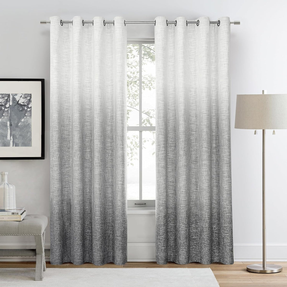 Ombre Full Blackout Curtain Bedroom Drape, Cream White to Gray, 50"Wx63"Lx2