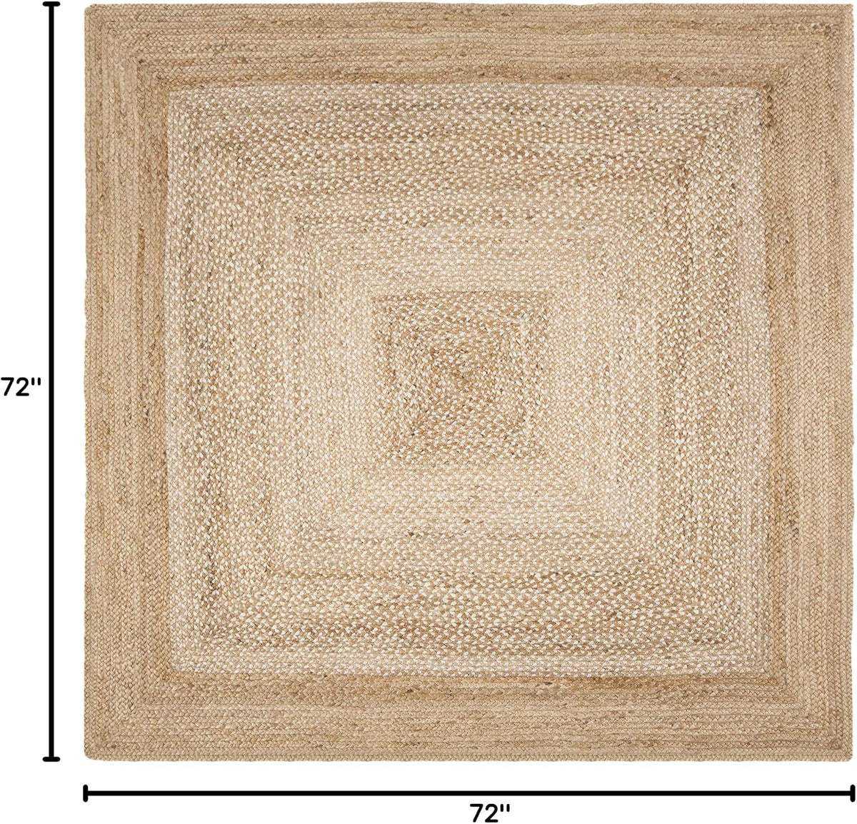 Natural Fiber Collection Area Rug - 6' Square, Natural & Ivory, Handmade Farmhouse Boho Coastal Rustic Jute, Ideal